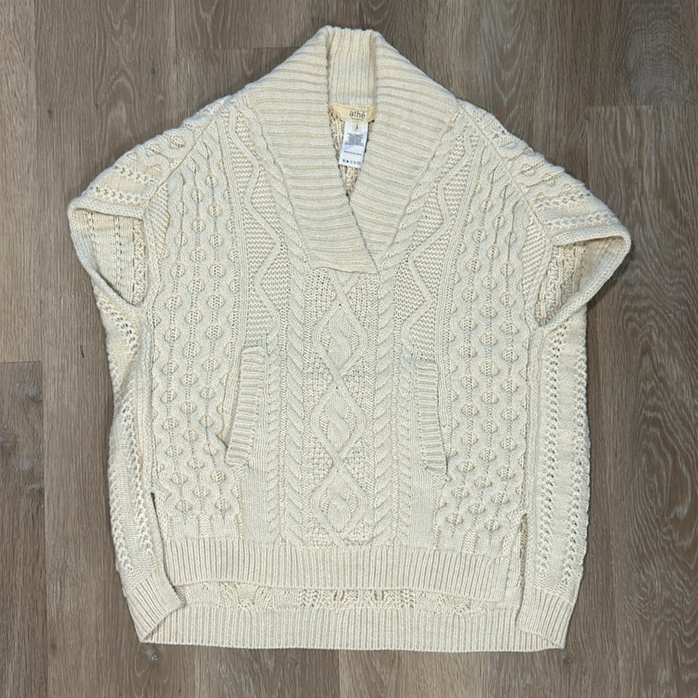 Vanessa Bruno Athé Cable Knit V-Neck Poncho Sweater in Ecru - Alpaca Wool Blend - Picture 5 of 7